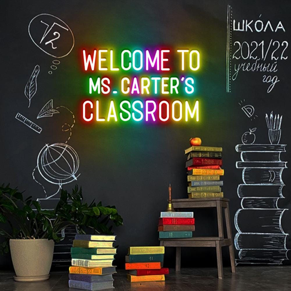 Personalized Teacher Door or Wall Neon Sign, Classroom Sign, Teacher Name Neon Sign, Classroom Door Hanger, Personalized Teacher Neon Sign
