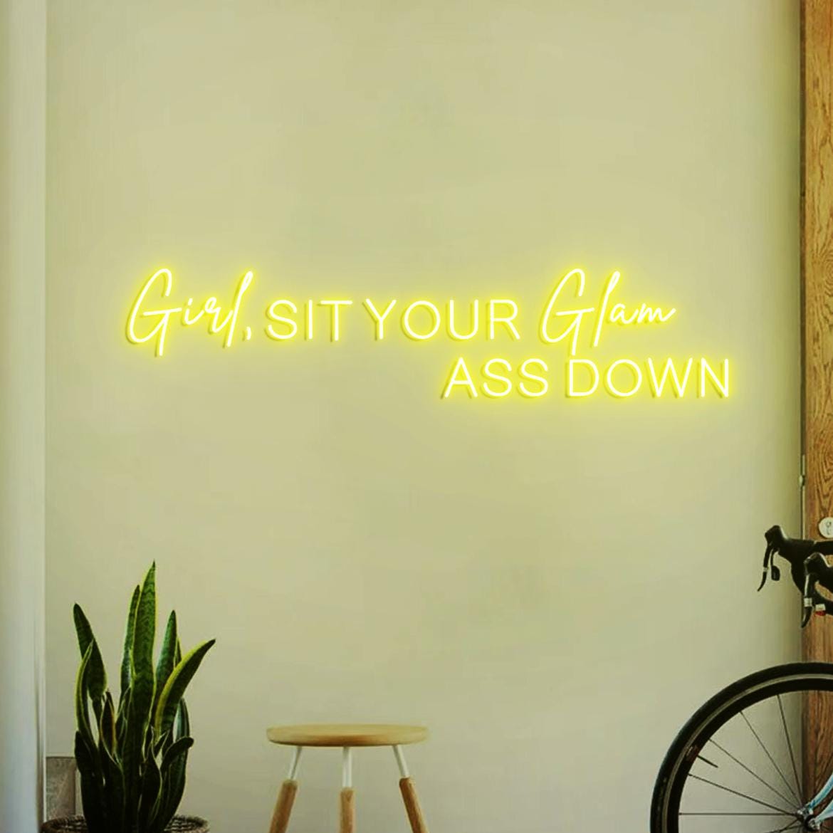 Girl Sit Your Glam Ass Down Neon Sign, Personalized Neon Light Salon Wall Idea, Glam Salon Signs Wall, Salon Boss Business Sign