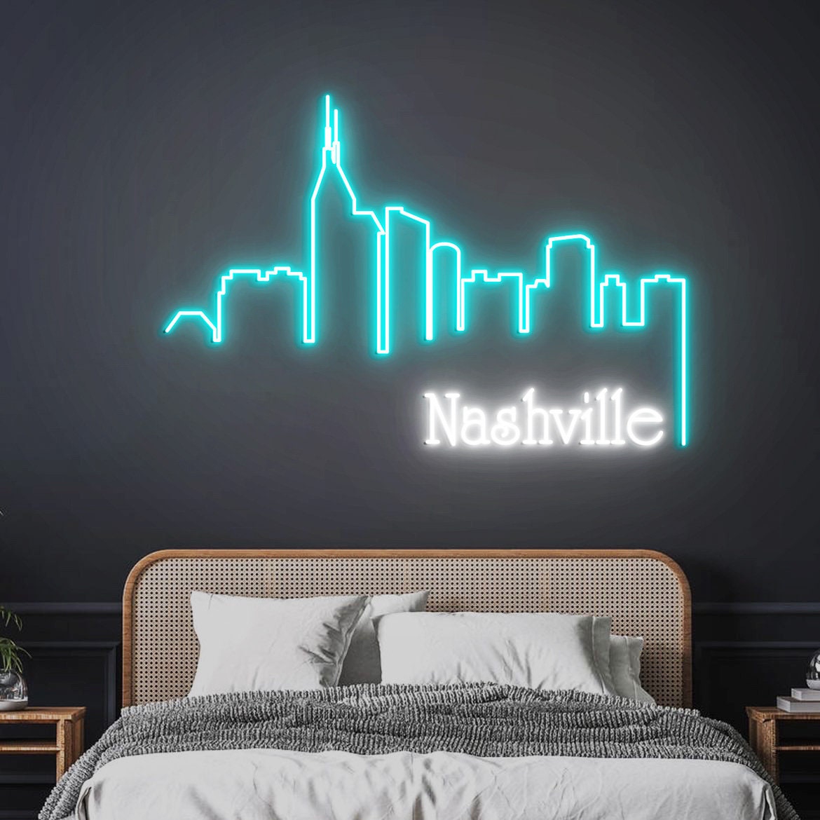 Nashville Skyline Neon Sign, Nashville City Skyline Wall Art, Custom Neon Sign City Skyline, Nashville Home Decor, Nashville Gift