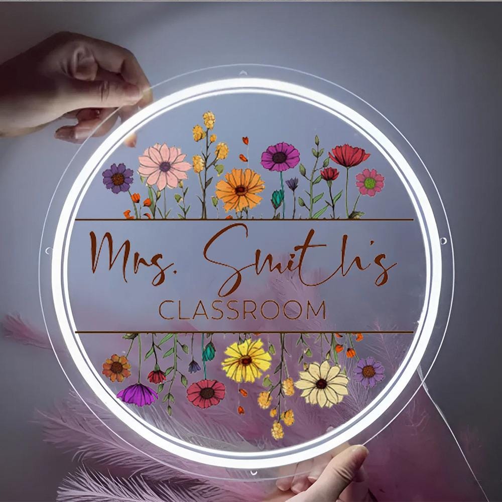 Personalized Teacher Door Neon Sign, Custom Teacher Name Door Sign, Special Gifts For Teachers, Teacher Door Hanger, Classroom Door Sign
