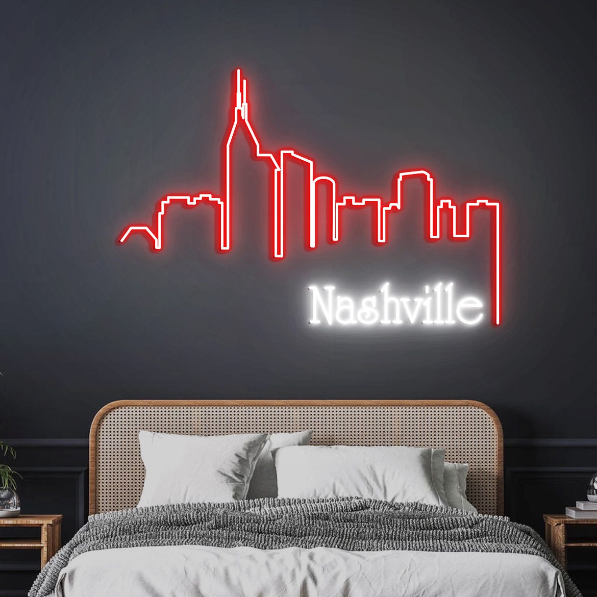 Nashville Skyline Neon Sign, Nashville City Skyline Wall Art, Custom Neon Sign City Skyline, Nashville Home Decor, Nashville Gift