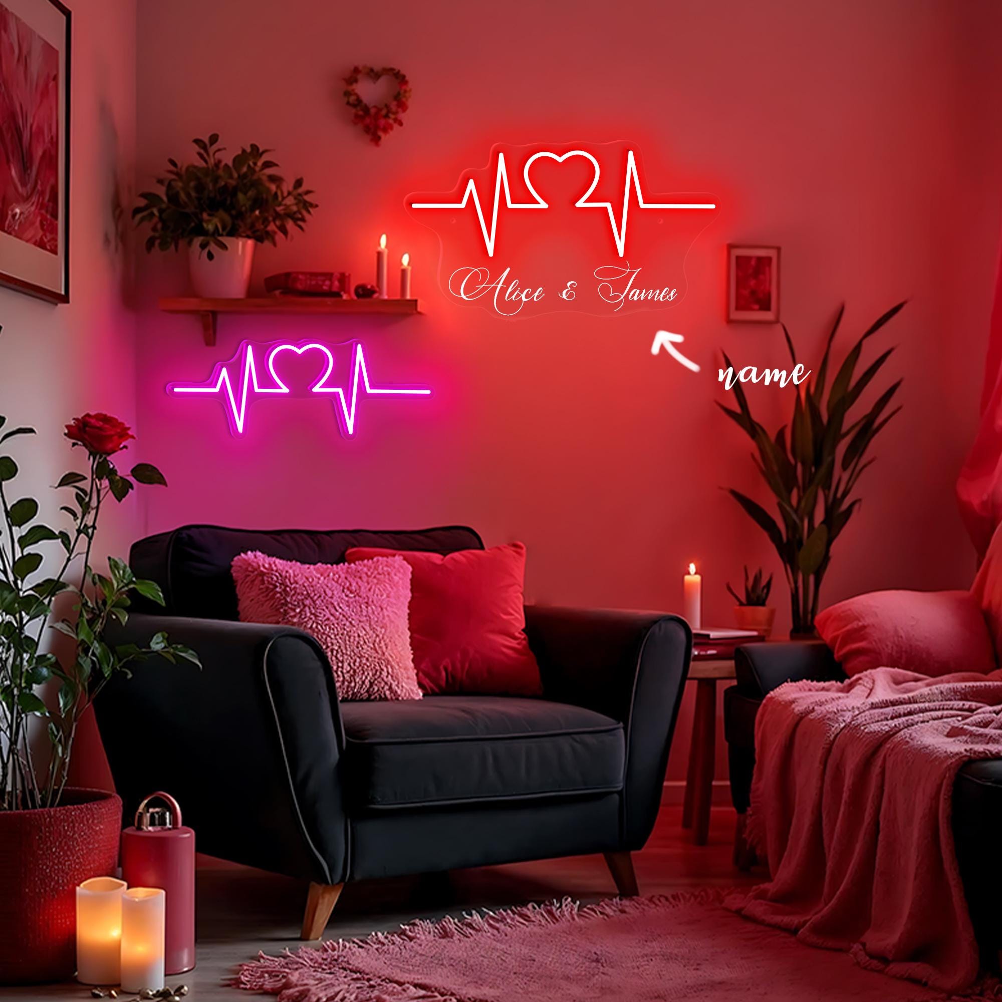 Valentine Decor Heartbeat Custom Name Neon Sign Heart Neon Sign Gift For Her Love Heart Neon Light Bedroom Heart LED Light Neon Sign