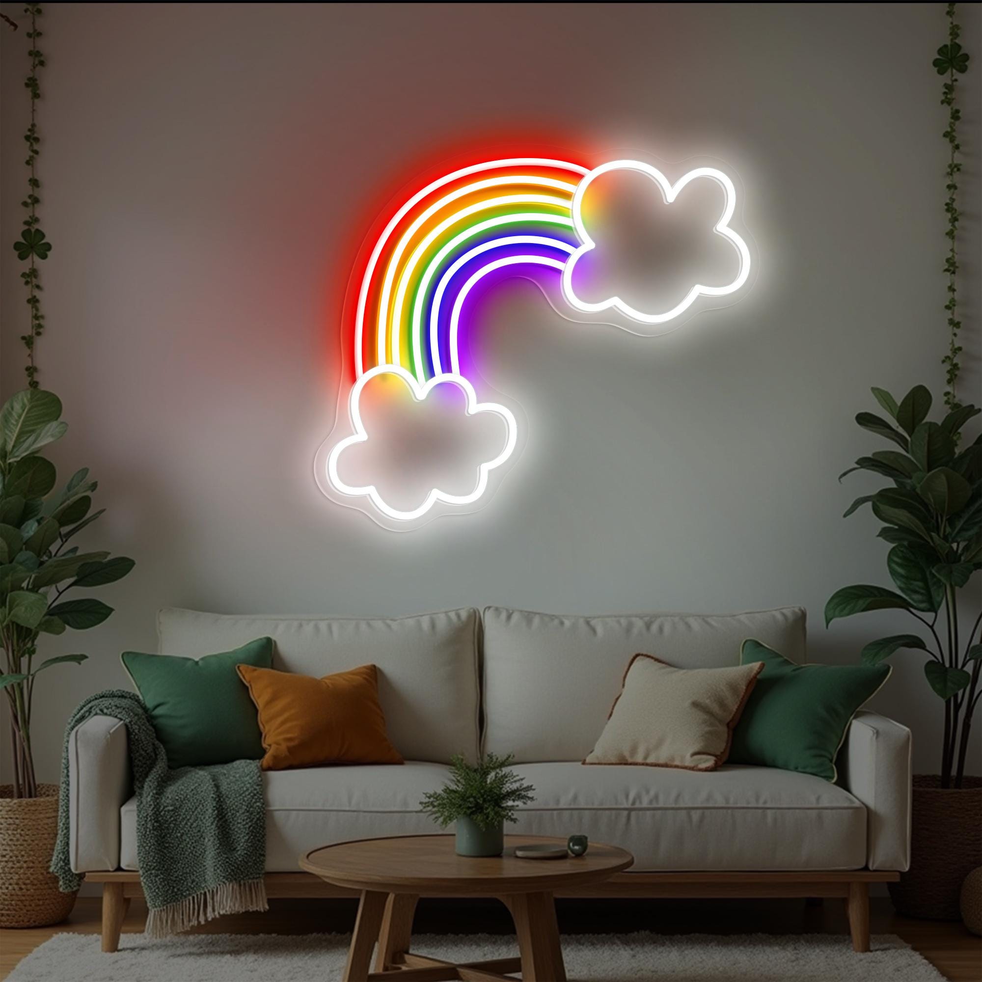 Rainbow and Cloud Neon Sign Shamrock St. Patrick’s Day Neon Light Irish Lucky Decor Colorful Wall Art Fun Gift for Kid Bar and Party Decor