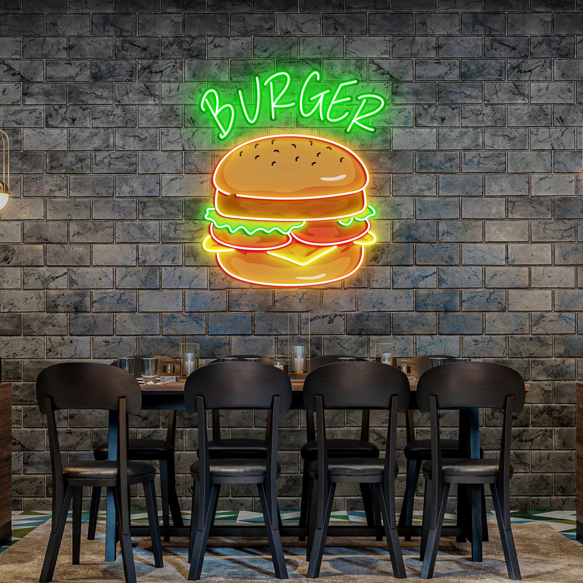 Burger Neon Sign, Burger Diner Restaurant Wall Printed Neon Sign, Burger Art gift for Who loves burgers , Burger Signs
