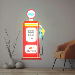 Gas Station Neon Sign, Red Gas Station, Garage Wall Art, UV Printing Wall Art Decor, Old Gas Pump Art for Garage, For Man Cave