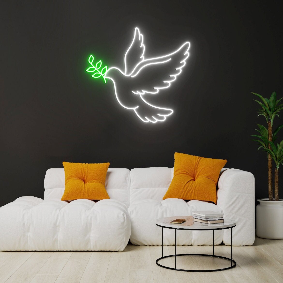 Pigeon Neon Light, Flying Dove Neon Light, Peace Dove, Freedom Dove Bird Led Sign, Flying Dove With Branch, Dove-Peaceful Sign Decor