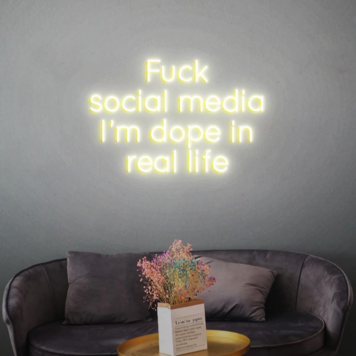 Custom Neon Sign F*k Social Media I'm dope in Real Life, Bar Wall Decor Dope In Real Life Sign, Bar Wall Idea Decor Sign, Bar Business