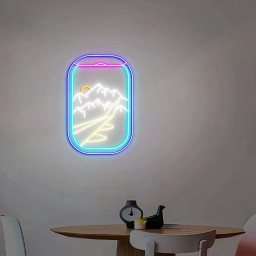 Airplane Window Neon Light, Aviation Room Wall Decor, Airplane Window Mountain Snow View, Snow Covered Mountains, Plane Window View