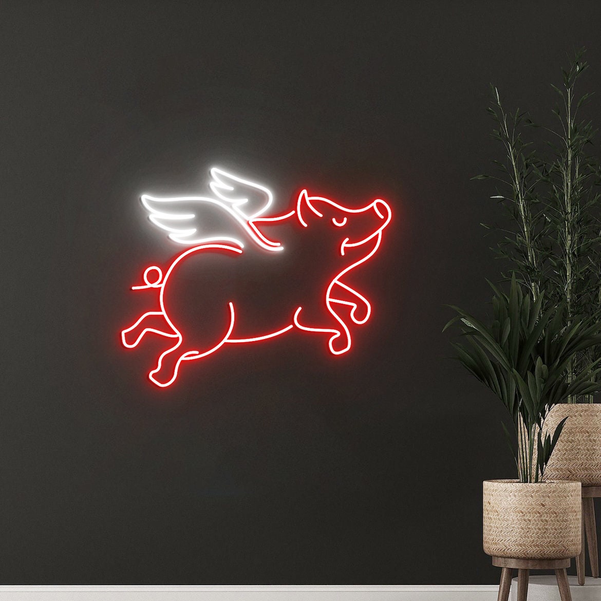 Flying Pig Neon Sign, Farmhouse Pig Decor, Farmhouse Animal Decor, Pig Wall Art, Flying Pig Art