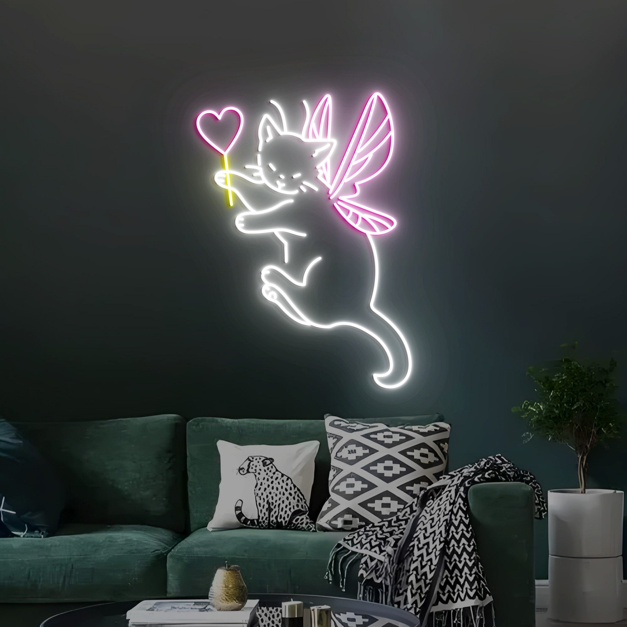 Fairy Cat Neon Light, Fairy Cat Neon Sign Light Decor, Cat With Wings Neon Sign, Cat Lover Gifts, Fairy Cat Wall Art Decoration
