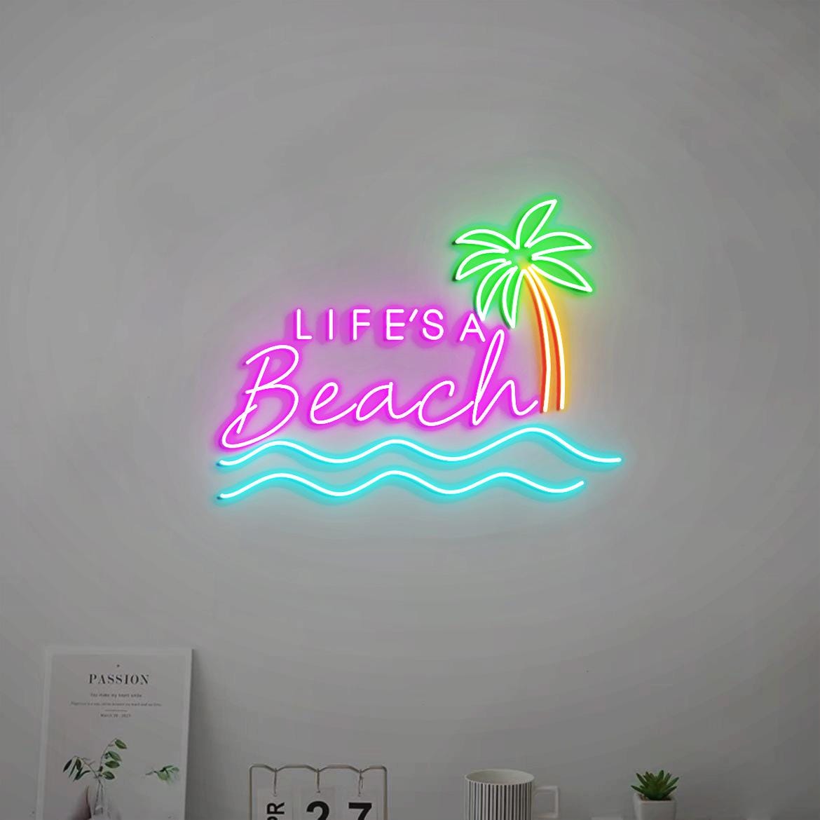 Life is A Beach Neon Light Sign, Beach House Wall Sign, Palm Tree Wall Wave for Beach Home Wall, Beach Theme Decor, Beach Signs for New Home