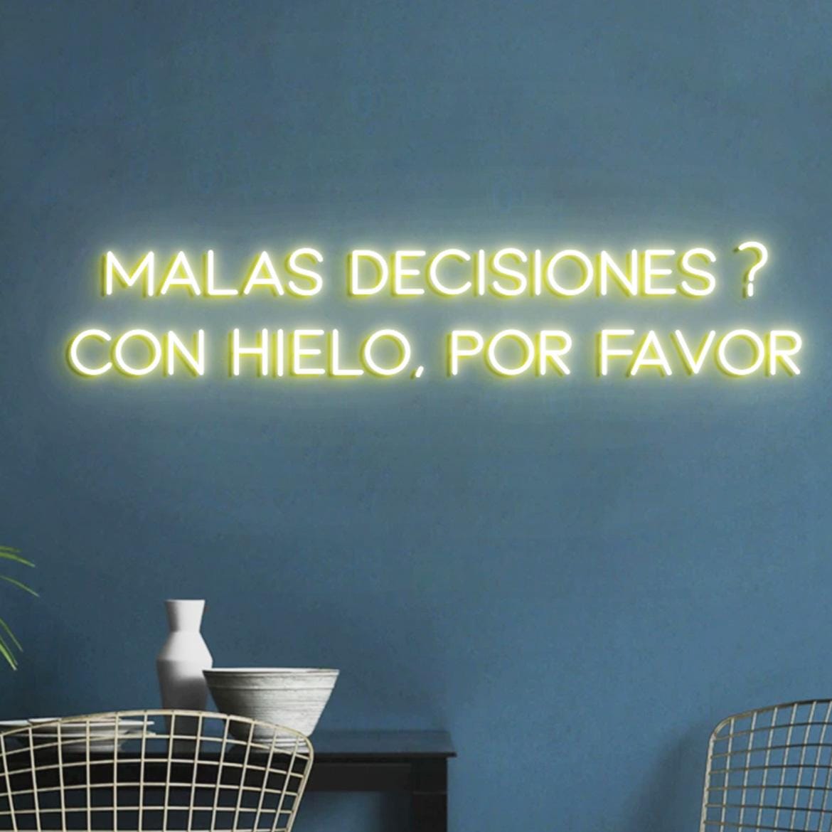 Custom Neon Sign Malas Decisiones Con Hielo Por Favor, Spanish Bar Decor, Decor Bar Spanish Style, Neon Light in the Bar