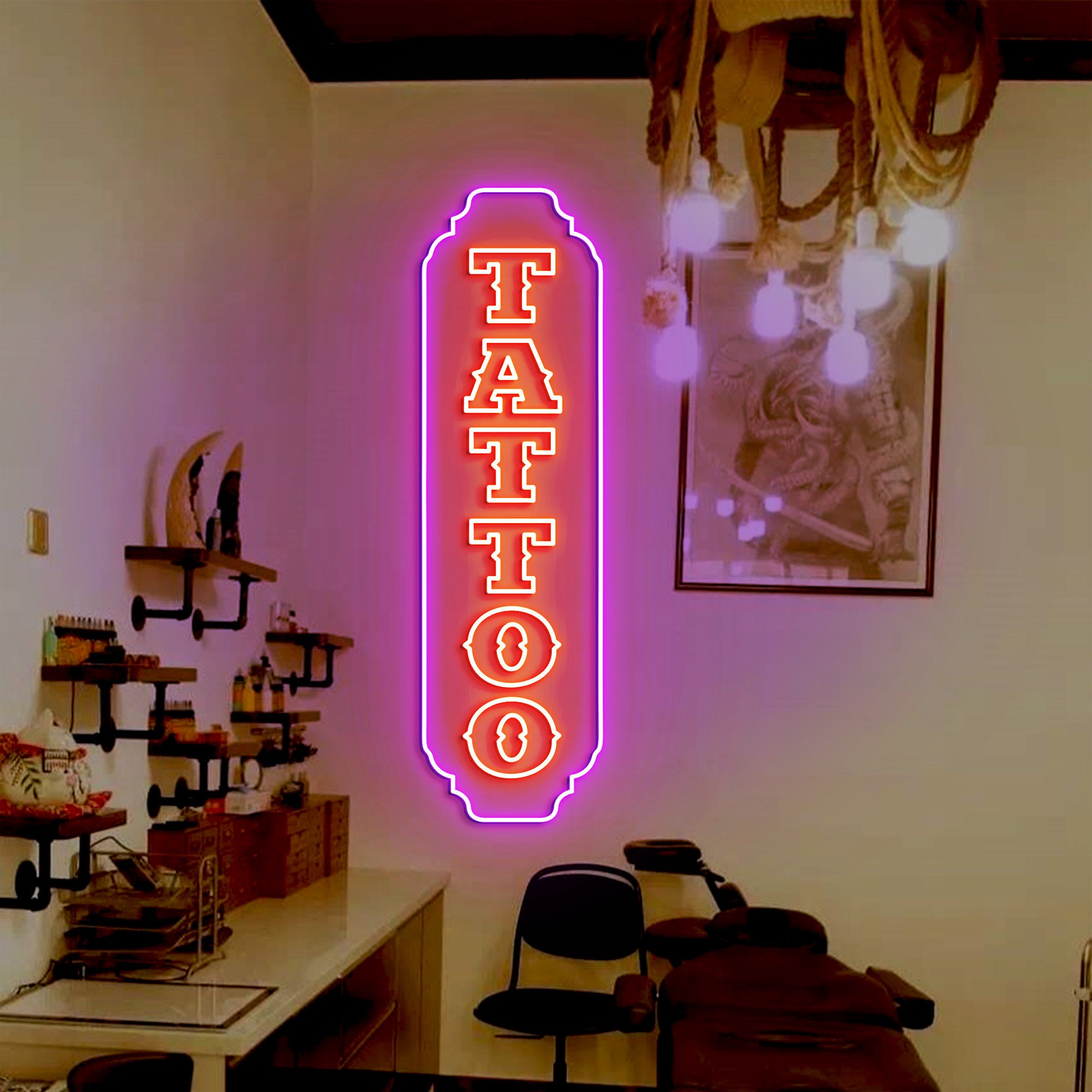 Tattoo Neon Sign, Custom Tattoo Studio Signs, Vertical Tattoo Sign, Ink Studio Neon Light, Tattoo Artist Room Wall Decor
