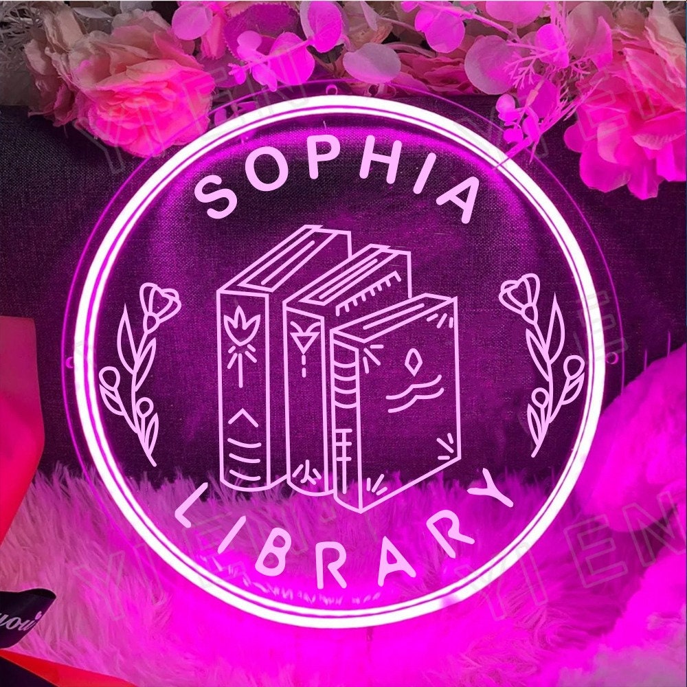 Custom Name Library Neon Sign, Bookworm Neon Sign Gift, Book Lover Gift, Library Decor, Book Club Decor, Librarian Gifts, Mother's Day Gifts