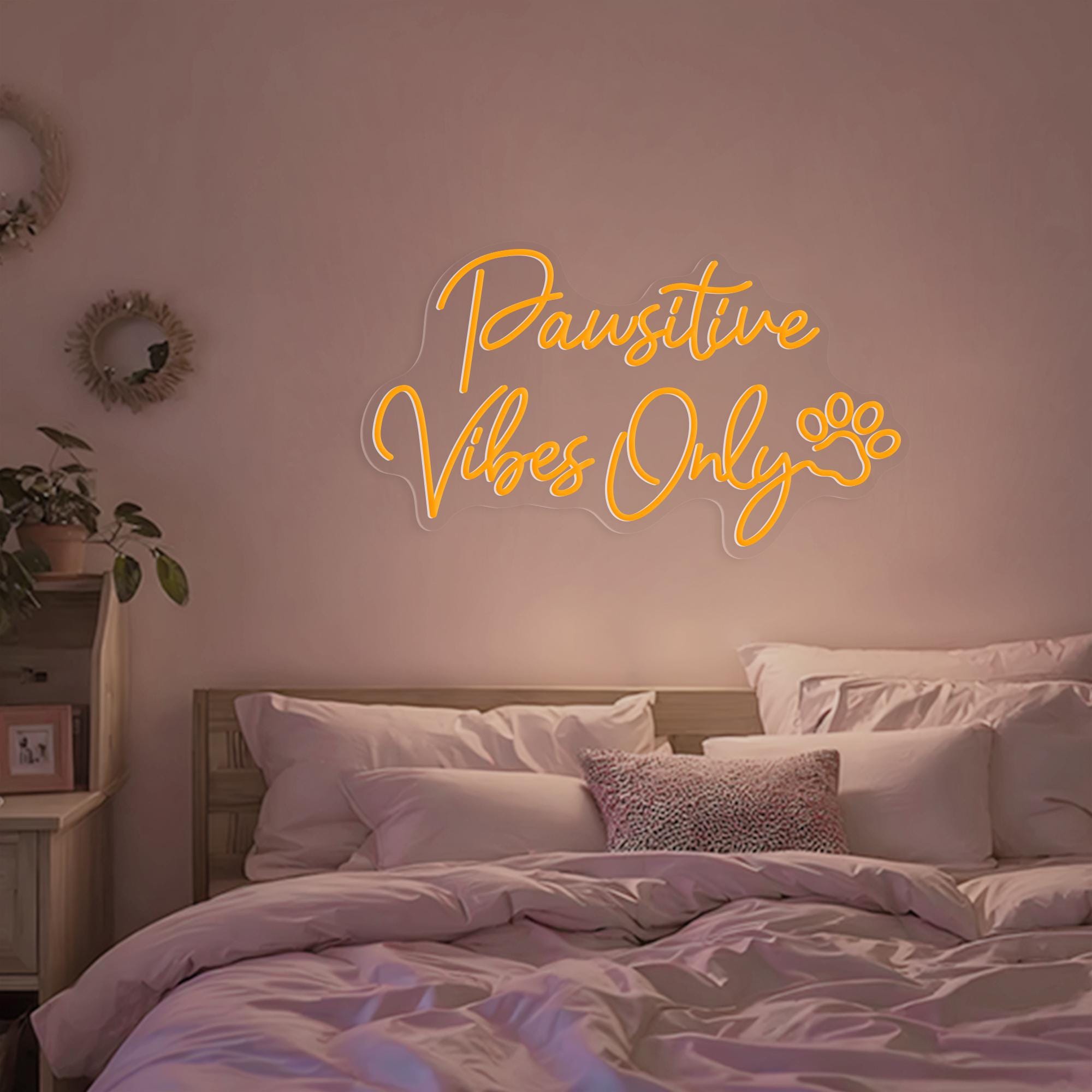 Pawsitive Vibes Only Neon Sign Cute Pet Lover LED Light, Dog and Cat Café Decor, Aesthetic Wall Art, Custom Neon Sign for Pet Owners