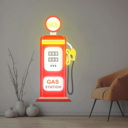 Gas Station Neon Sign, Red Gas Station, Garage Wall Art, UV Printing Wall Art Decor, Old Gas Pump Art for Garage, For Man Cave