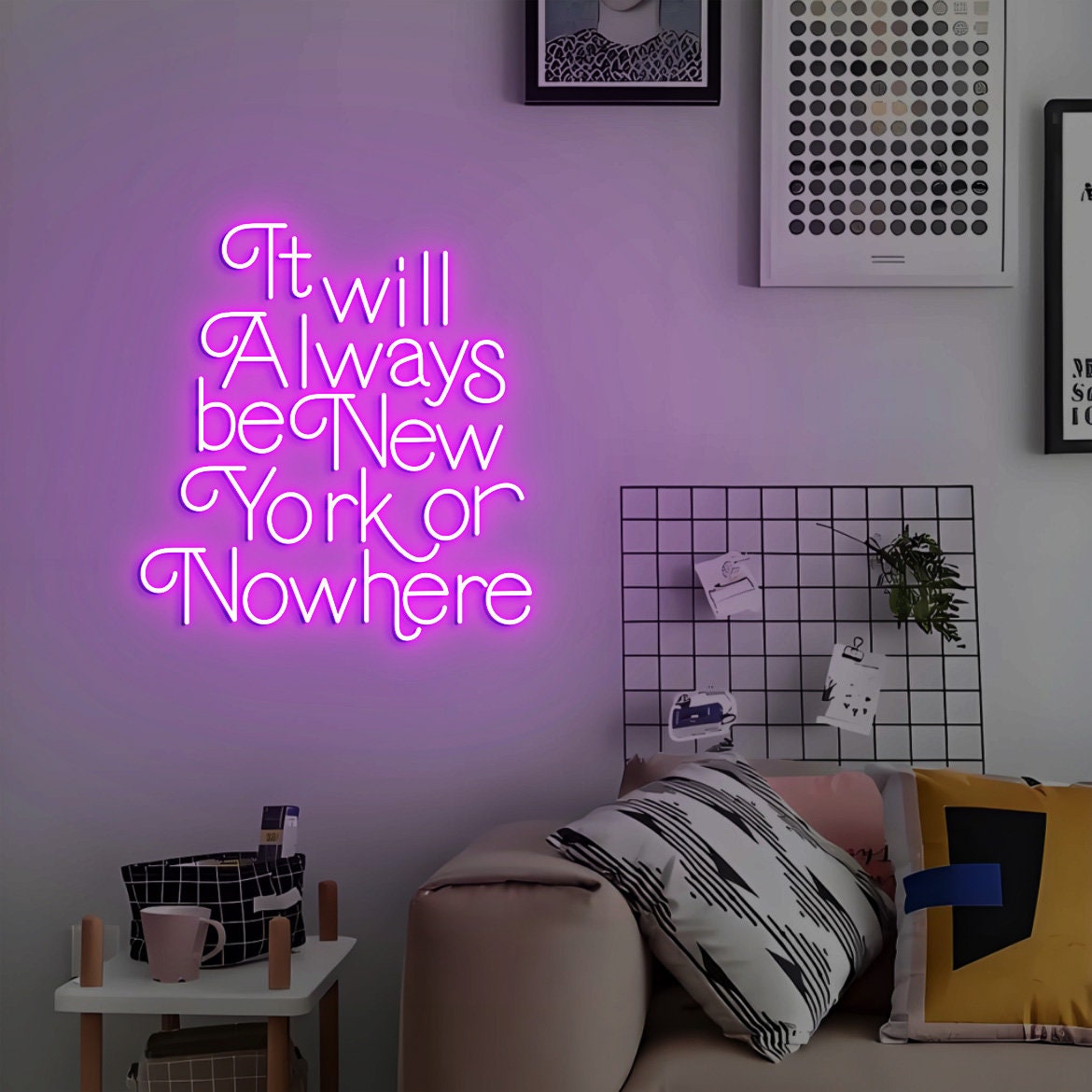 It will always be New York or Nowhere Neon Sign, New York or Nowhere, Trendy New York Wall Decor, New York Apartment Decor