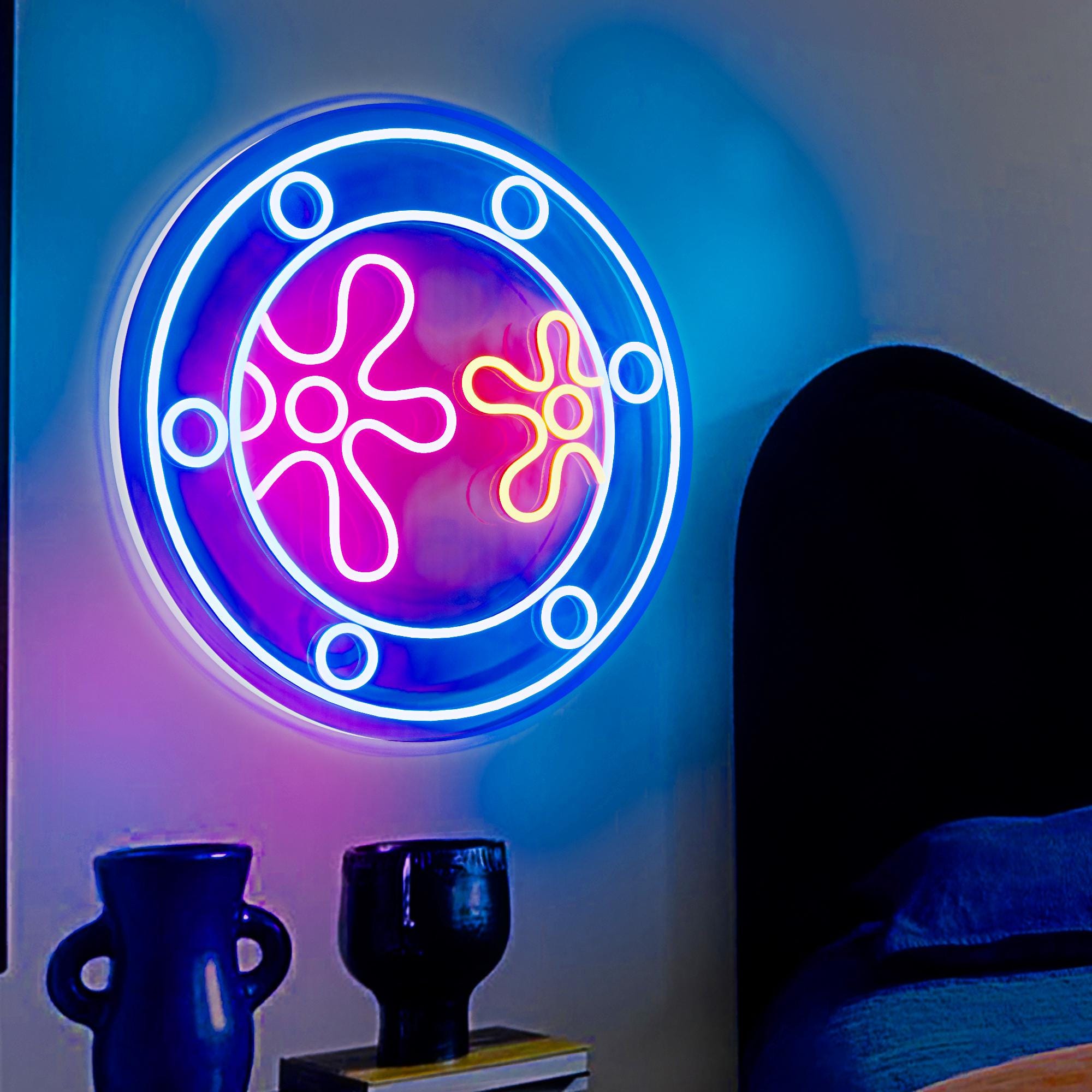 Ocean World Flower Porthole Neon Sign Lights for Bedroom Wall Decor,Flowers World Under Sea Neon Sign,Kid's Room Wall Decor
