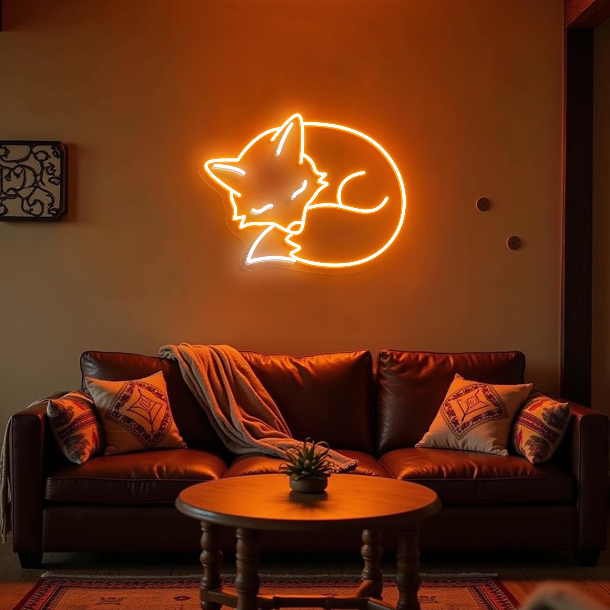 Sleeping Fox Neon Sign Cozy Animal LED Light, Aesthetic Woodland Decor, Cute Night Lamp, Soft Glow Wall Art, Gift for Nature Lovers