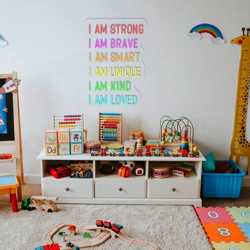 Nursery Neon Decor Girl Boho, Inspirational Quotes Neon, Girls Room Decor Pink, Positive Affirmations, Playroom Wall Decor, Education Gifts