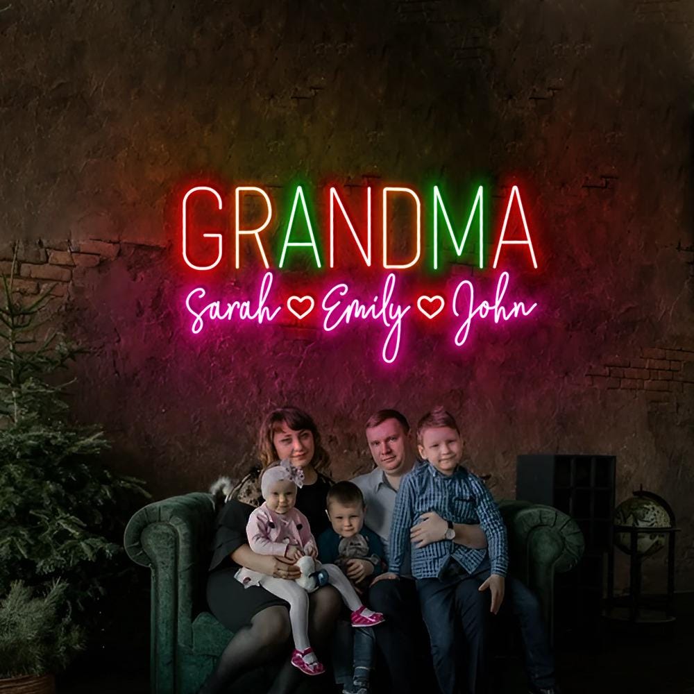 Personalized Grandma Neon Sign with Names, Custom Grandma Neon Sign, Nana Neon Led, Gramma With Children Names Apparel, Mother's Day Gifts