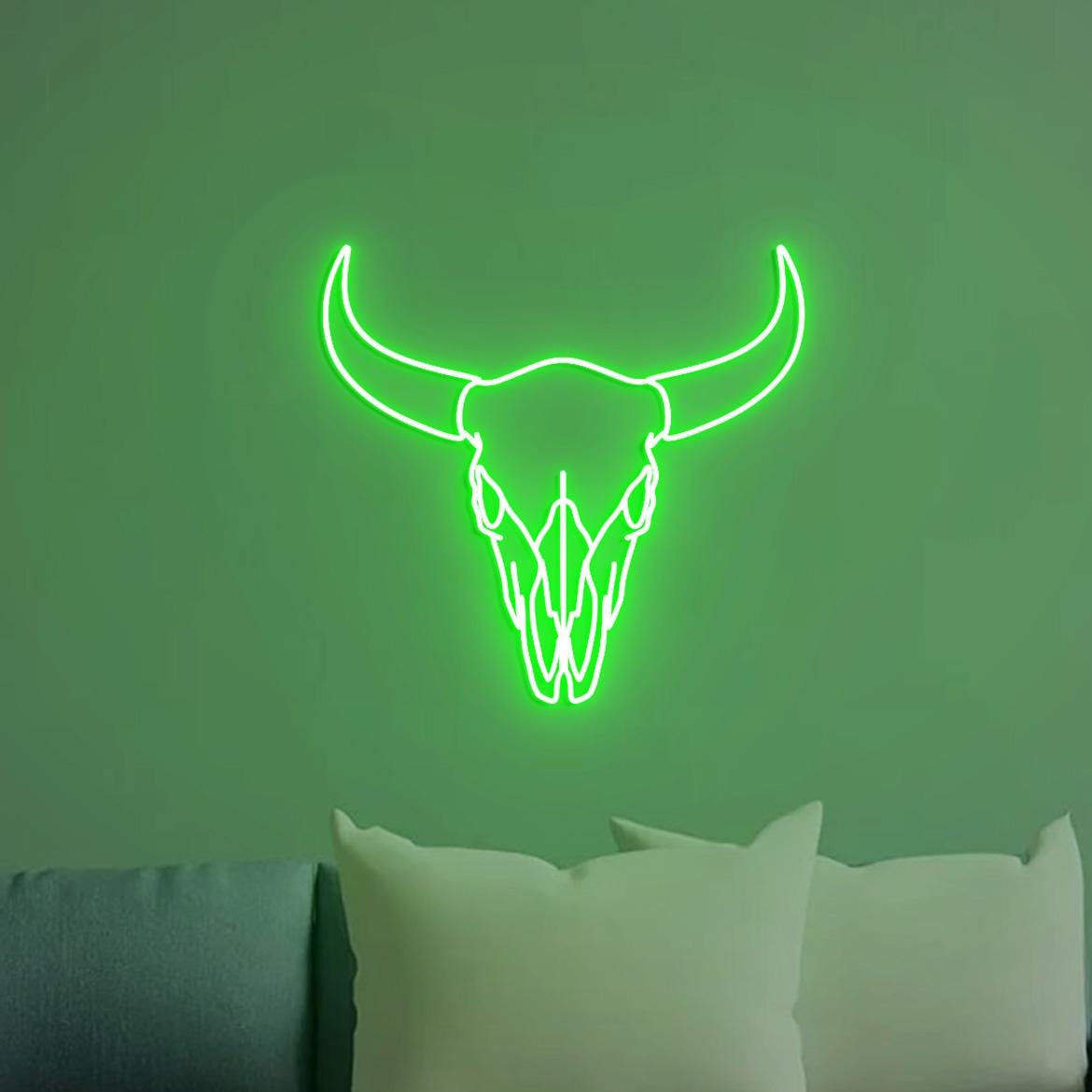 Bull Neon Sign, Bull Skull Head Art, Bull Skull Head Wall Decoration, Bull Skull Home Decor Art, Longhorn Bull Wall Decor Southwest