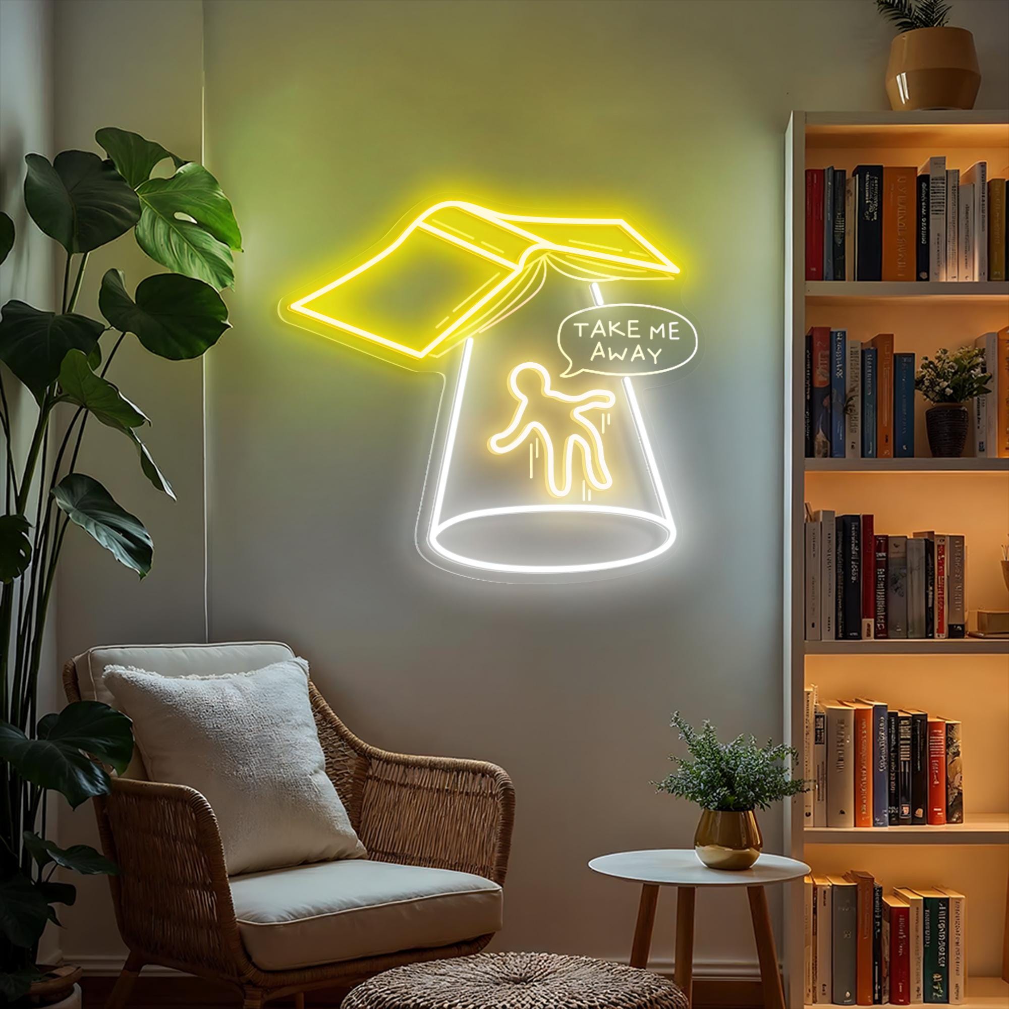 Take Me Away Sci-fi Book LED Neon Sign Gamer Room Wall Hanging, Aesthetic Library Wall Decor, Gift for Book Readers, Birthday Gifts