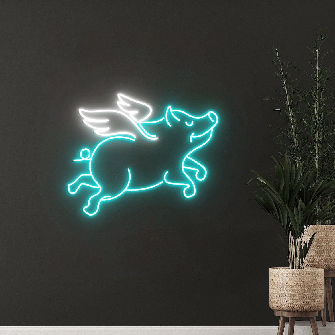 Flying Pig Neon Sign, Farmhouse Pig Decor, Farmhouse Animal Decor, Pig Wall Art, Flying Pig Art