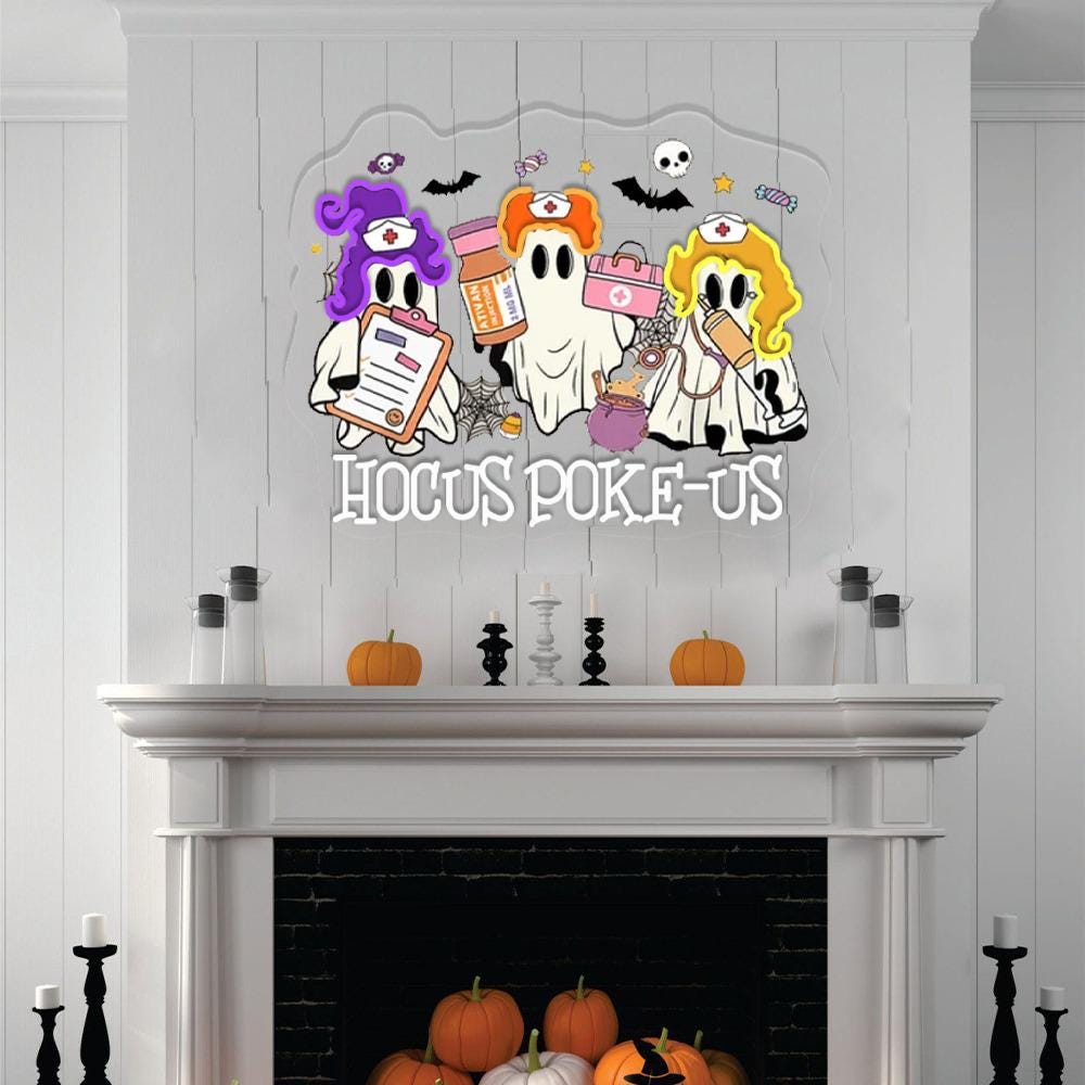 Hocus Poke-us Witch Nurse Halloween Neon Sign, Medical Lab Tech Halloween Neon, ER Crew Neon, Spooky Health Professional Neon, Hocus Poke-us