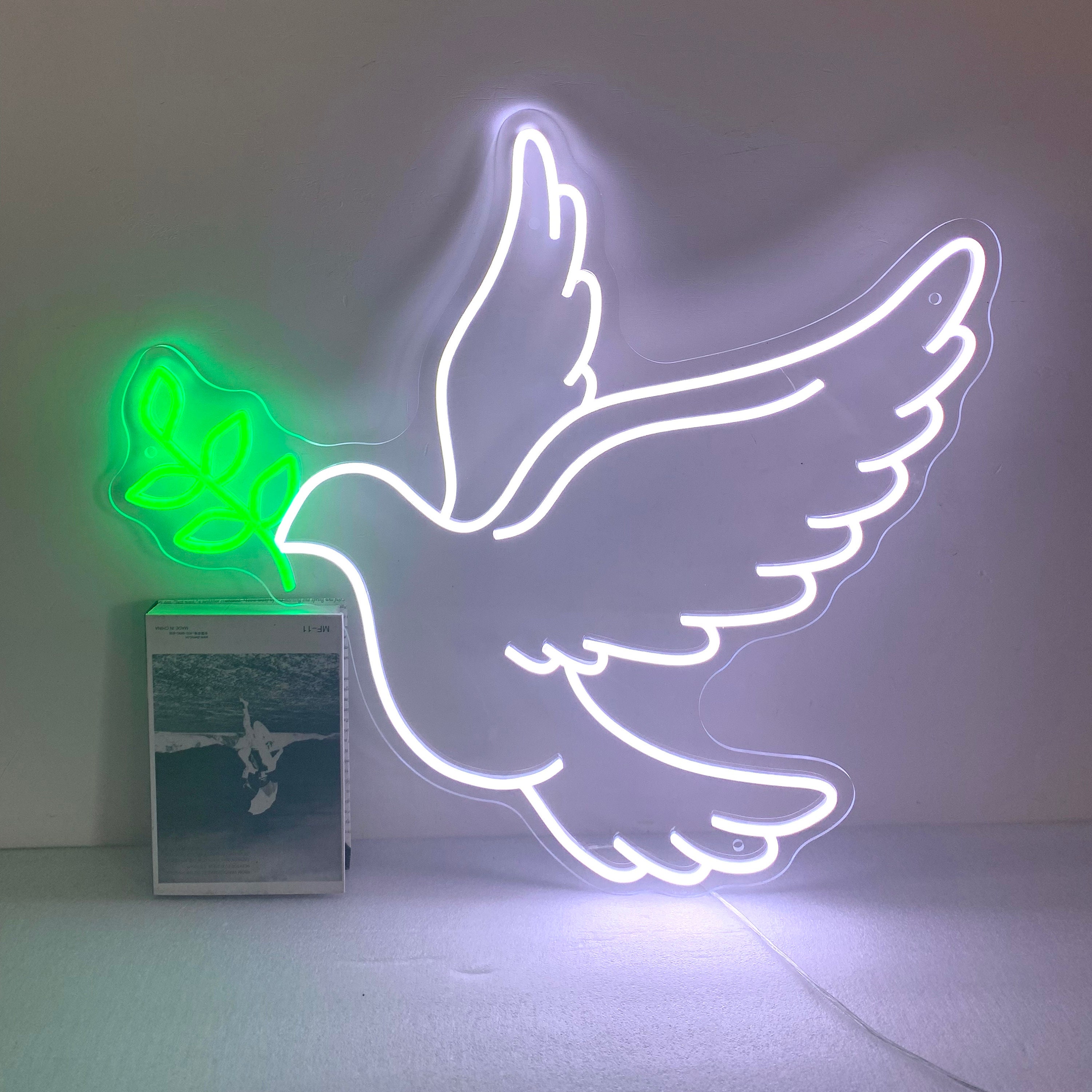 Pigeon Neon Light, Flying Dove Neon Light, Peace Dove, Freedom Dove Bird Led Sign, Flying Dove With Branch, Dove-Peaceful Sign Decor