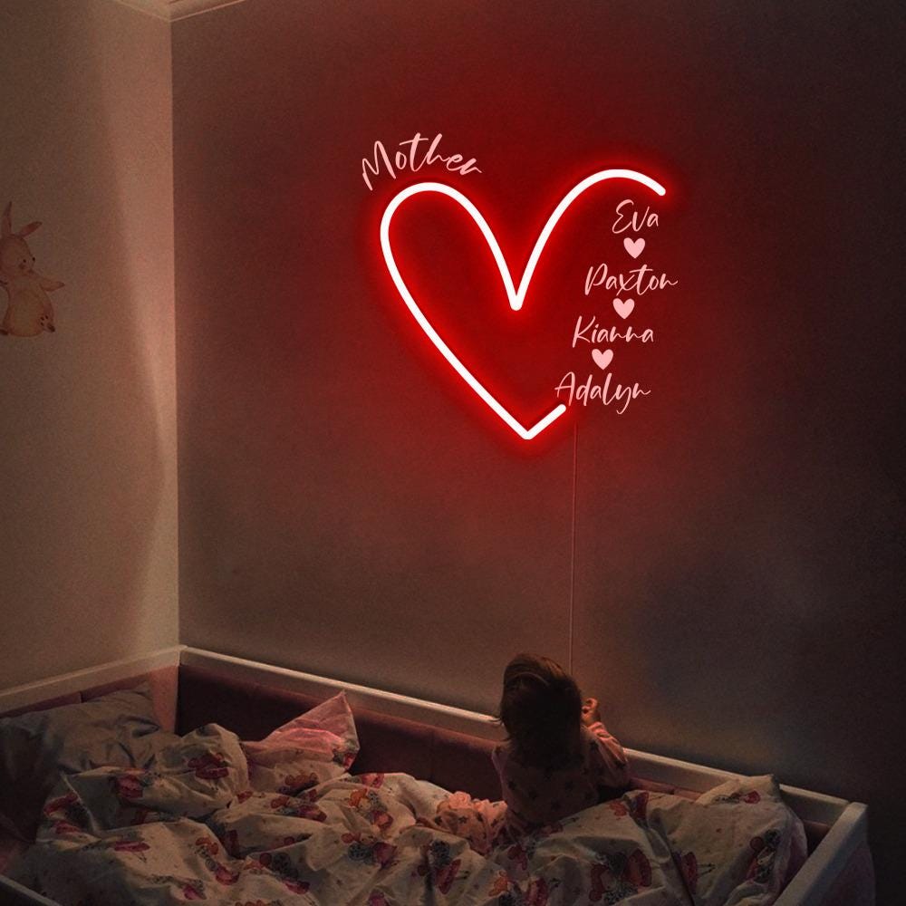 Custom Mama Neon, Personalized Mom Neon, Neon with Kids Names, Gift for Mom Mama, Mom Heart Neon, Custom Grandma Neon, Mother's Day Gifts.
