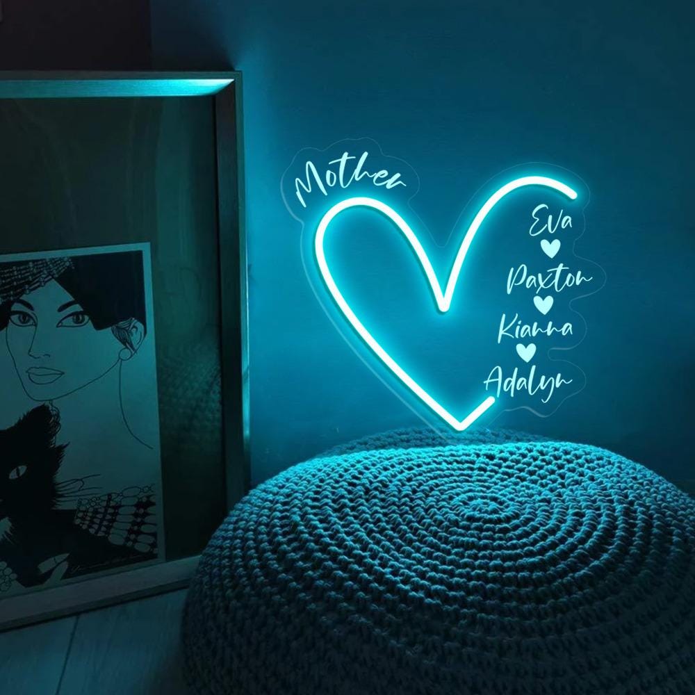 Custom Mama Neon, Personalized Mom Neon, Neon with Kids Names, Gift for Mom Mama, Mom Heart Neon, Custom Grandma Neon, Mother's Day Gifts.