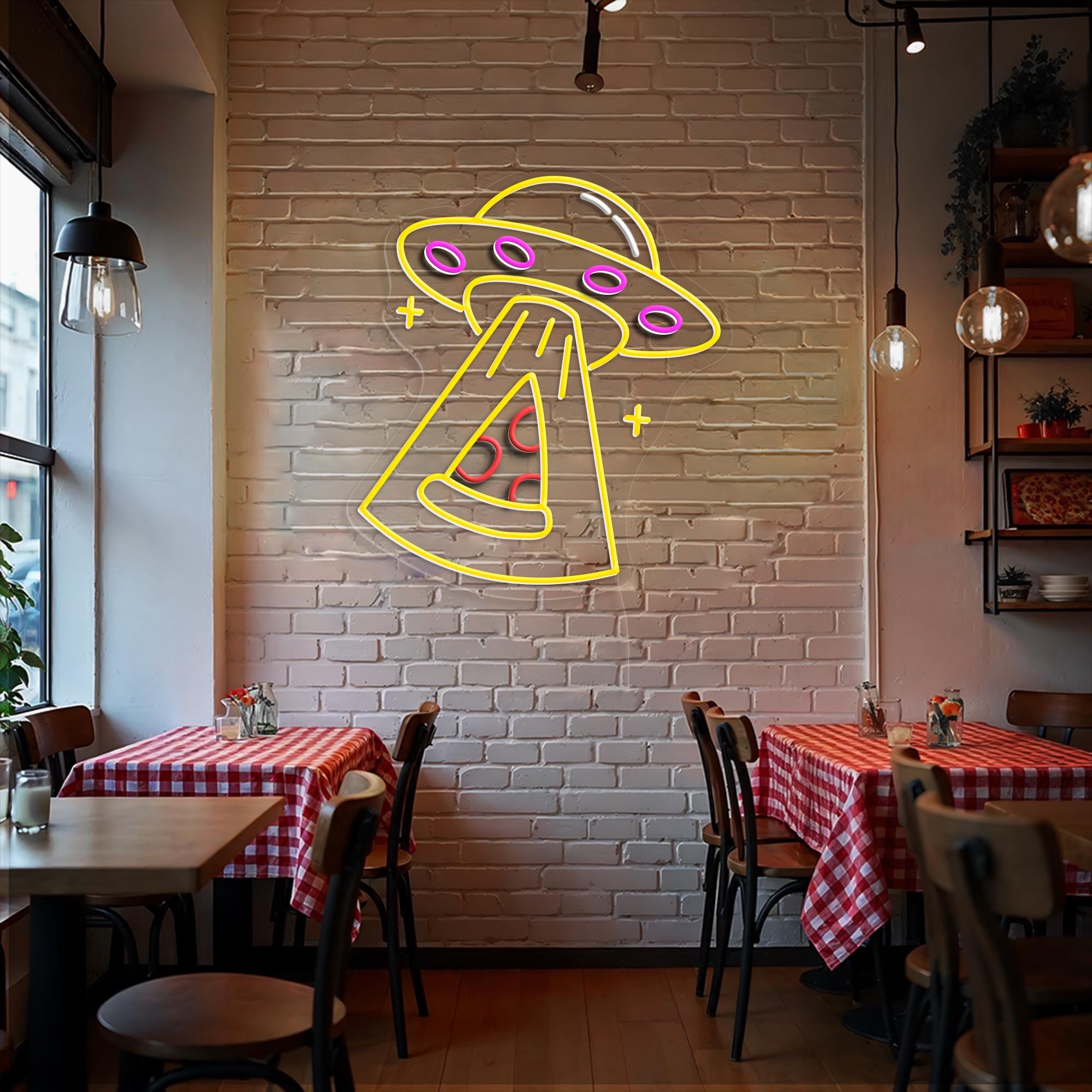 Pizza Custom Neon Sign Pizza Slice Neon Light UFO Space Neon Sign Fast Food Shop Decor Personalized Home Kitchen Decor Restaurant Wall Decor