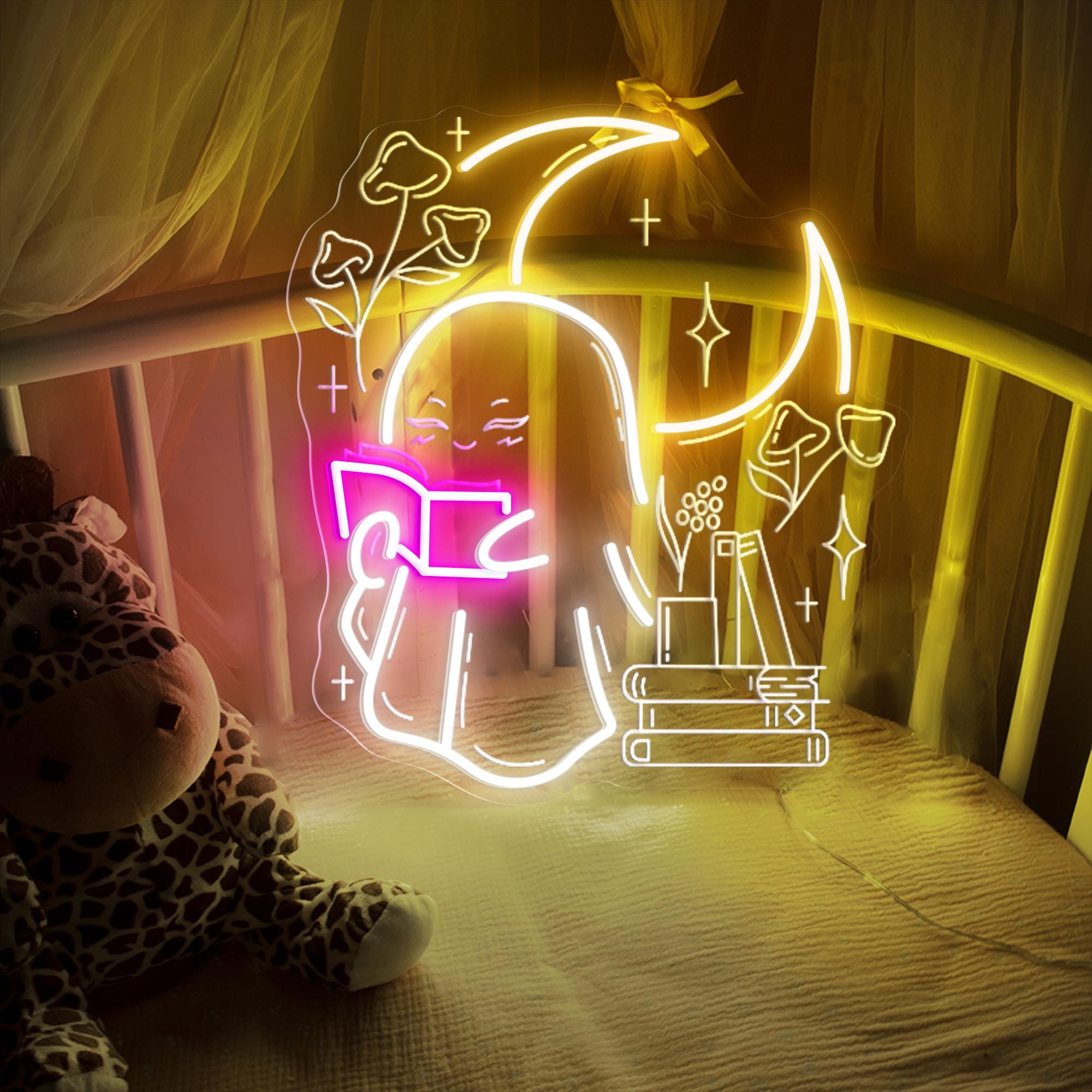 Ghost Reading Book Neon Light Boo Reading Books Bedroom Neon Sign Bedroom Neon Lights Led Neon Light Wall Decoration Neon Sign Light Decor
