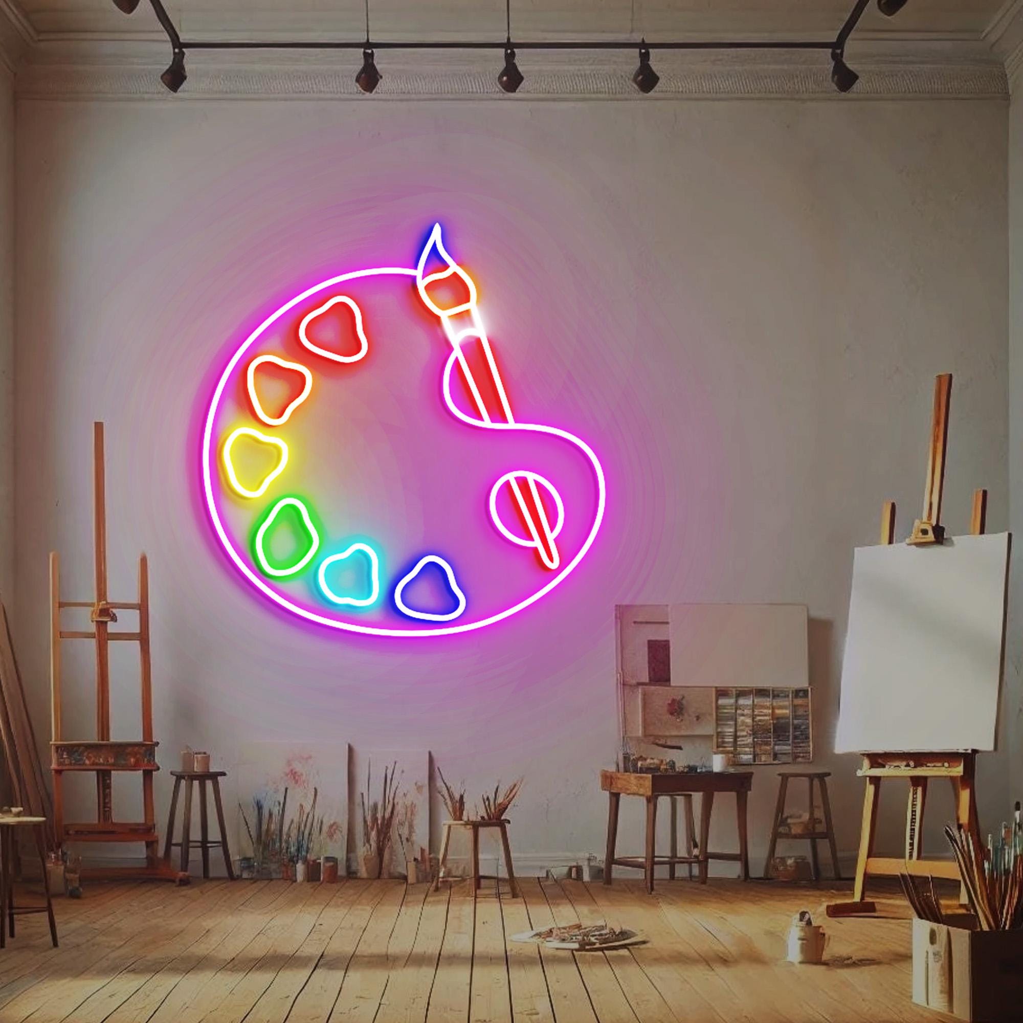 Palette Neon Light, Art Gallery Neon Sign Light Decor, Draw Picture Neon Sign, Paintbrush Neon Lights, Painter Room Wall Decor