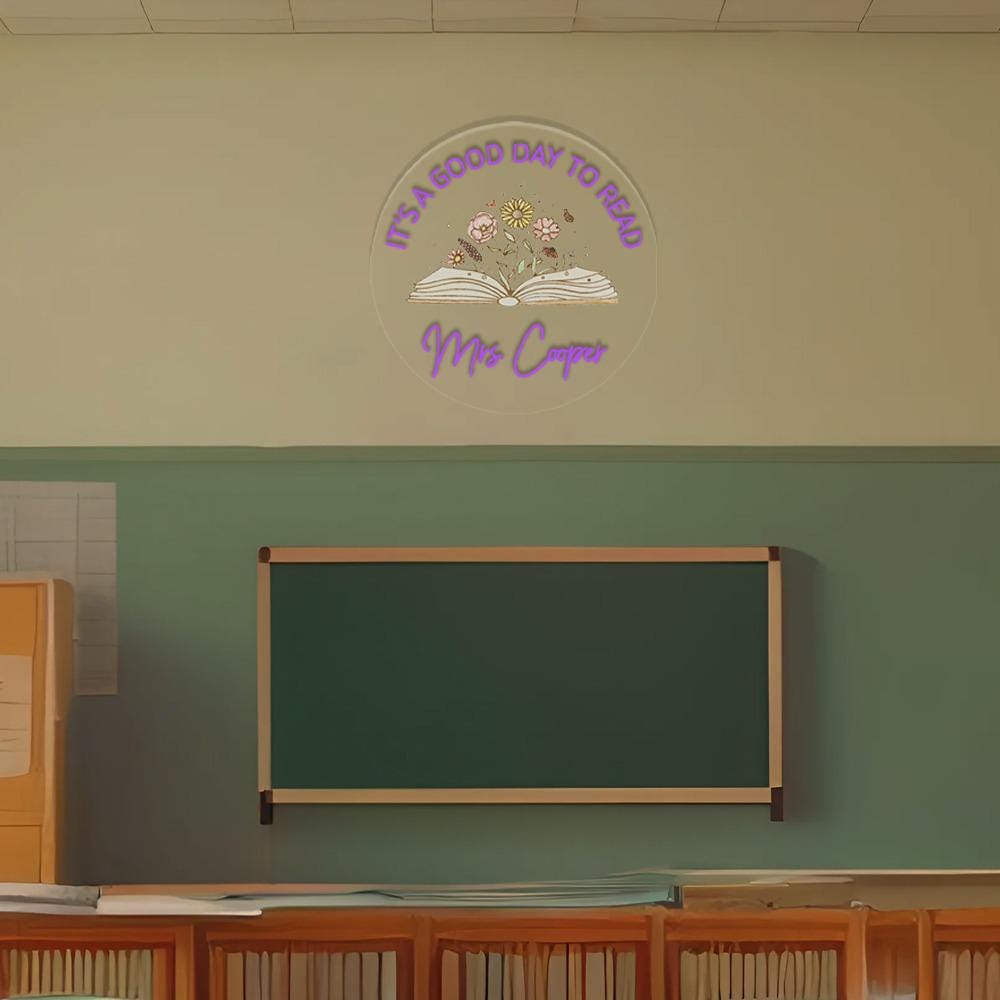 Reading Teacher Neon Sign, Teacher Appreciation, It's A Good Day To Read, Classroom Door Hanger, Personalized Language Teacher Neon Sign