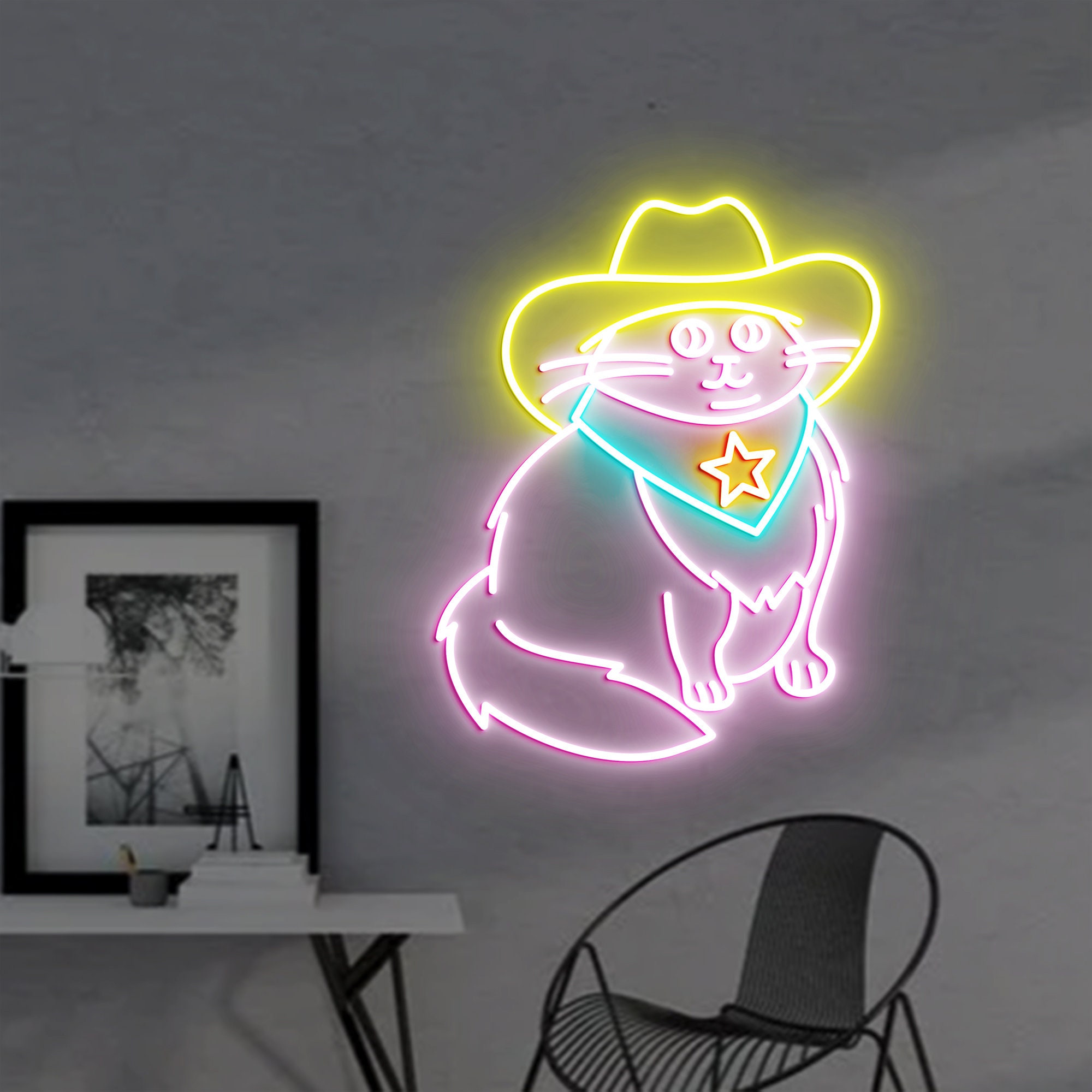 Cowboy Cat Neon Sign, Cat Led Sign, Cartoon Cat, West Cowboy Cat Neon Sign, Christmas Gift, West Cowboy Cat