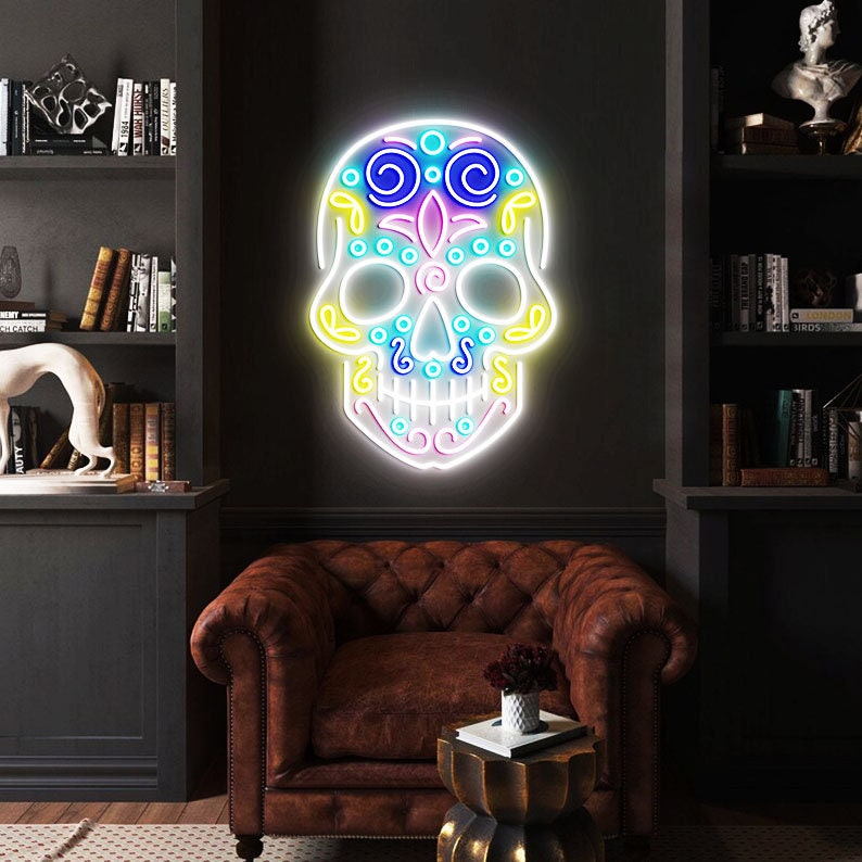 Sugar Skull Neon Light, Mexican Skull Decor, Mexican Bedroom Neon Lights, Sugar Skull Wall Decoration