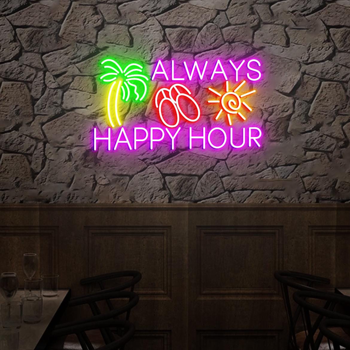 Always Happy Hour Neon Sign Happy Hour Sign, Outdoor Bar Decor, Garage Bar Led Neon Light, Man Cave Ideas, Christmas Gift for Husband