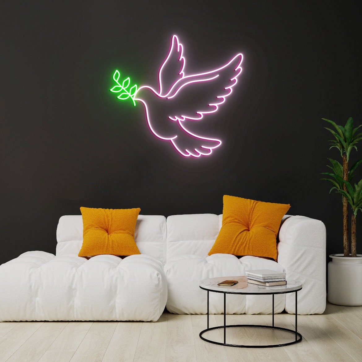 Pigeon Neon Light, Flying Dove Neon Light, Peace Dove, Freedom Dove Bird Led Sign, Flying Dove With Branch, Dove-Peaceful Sign Decor