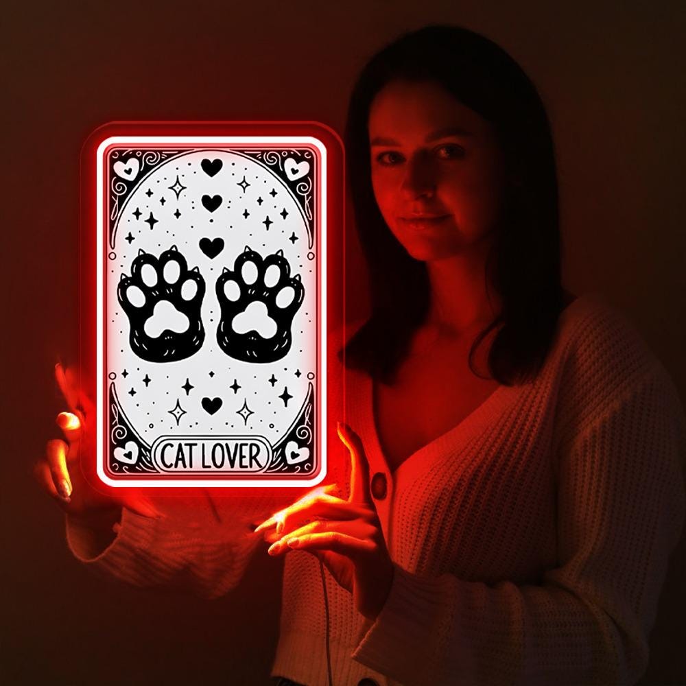 The Cat Lover Tarot Card Neon Sign Gifts, Cat Lover Neon Sign, Cat Tarot Gift For Women, Cute Cat Paw Neon Sign, Tarot Card Neon Sign Gifts