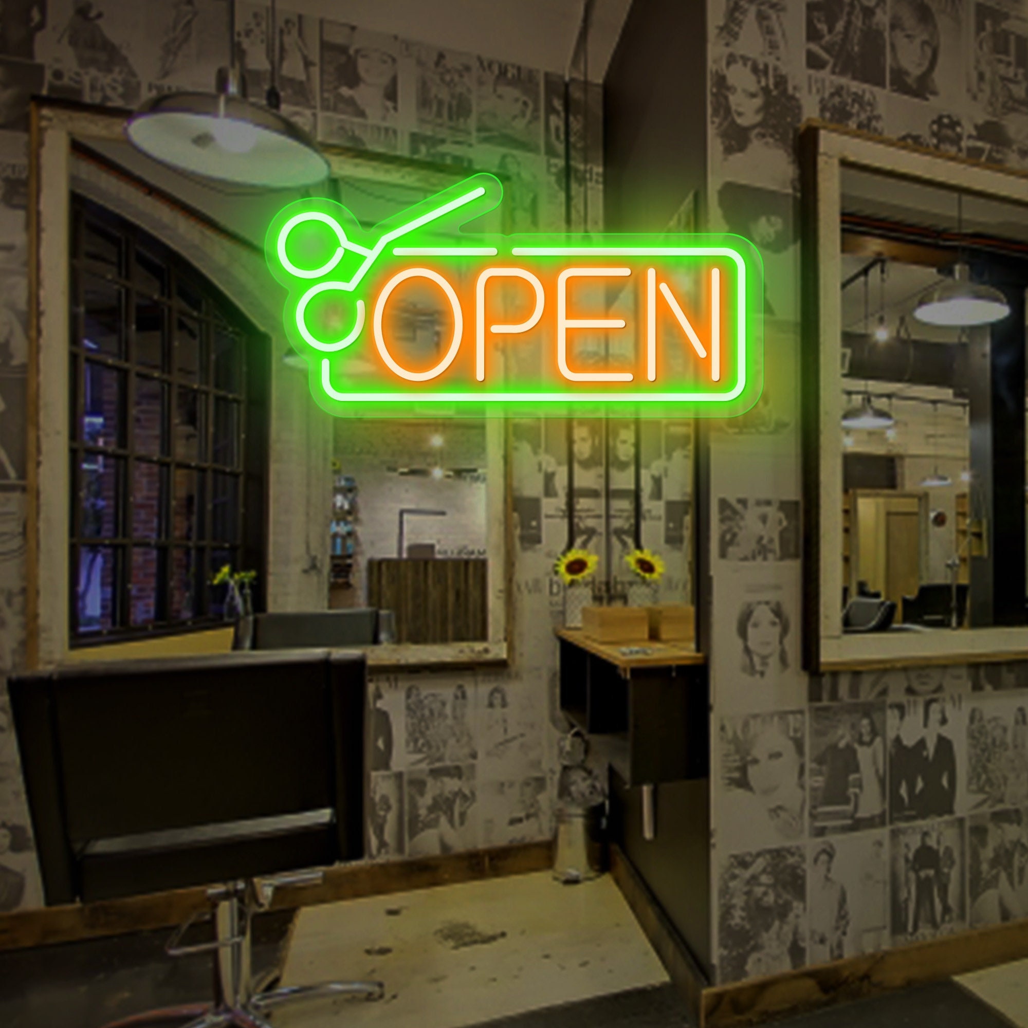 Hair Salon Open Neon Sign|Open with Scissors Decoration|Flex Silicone LED Neon Sign|Barber Shop Open Neon Sign|Custom Shop Logo Led Sign