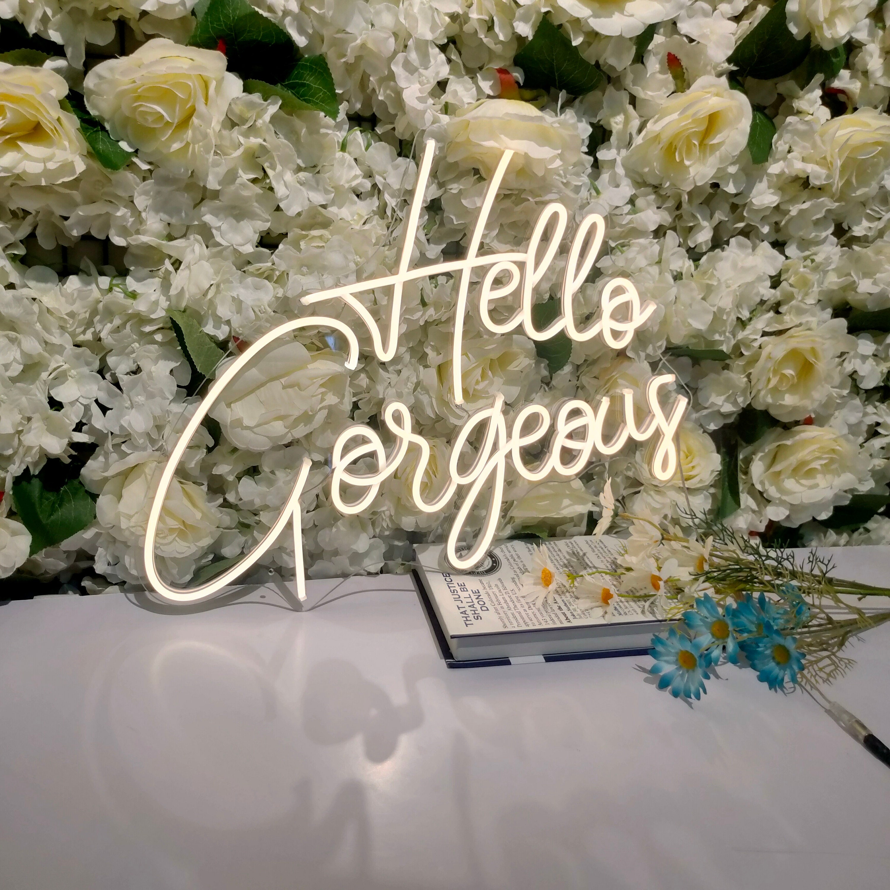 Hello Gorgeous Neon Sign Name Light Letters Flexible Led Aesthetic Room Decor Acrylic Neon Mural For Party Bar Home Room Wedding Banner Wall