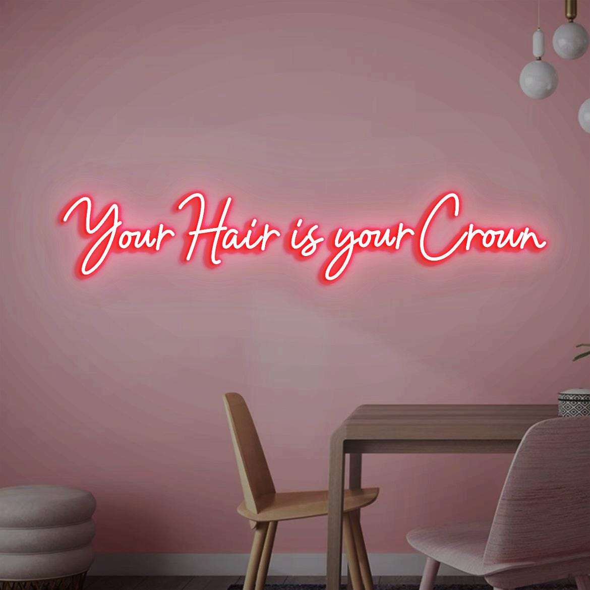 Your Hair is Your Crown Neon Sign, Beauty Salon Idea Wall Decor, Pink Salon Wall Decor, Beauty Room Neon Light Wall, Hair Salon Business
