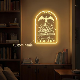 Personalized Library Name LED Neon Sign Fantasy Dragon Custom Name Book Nook Light Reading Corner Decor Gift for Book Lover & Fantasy Reader