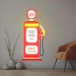 Gas Station Neon Sign, Red Gas Station, Garage Wall Art, UV Printing Wall Art Decor, Old Gas Pump Art for Garage, For Man Cave