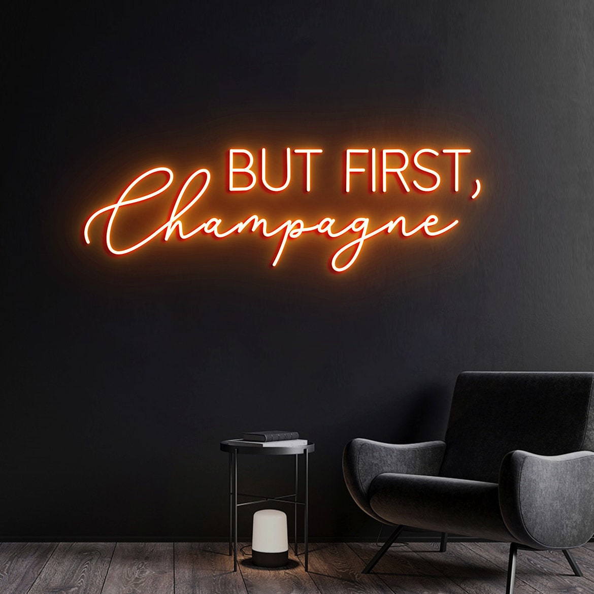 But First Champagne Neon Light, Champagne Wall Art, Custom Champagne Neon Wedding Sign Wall Art
