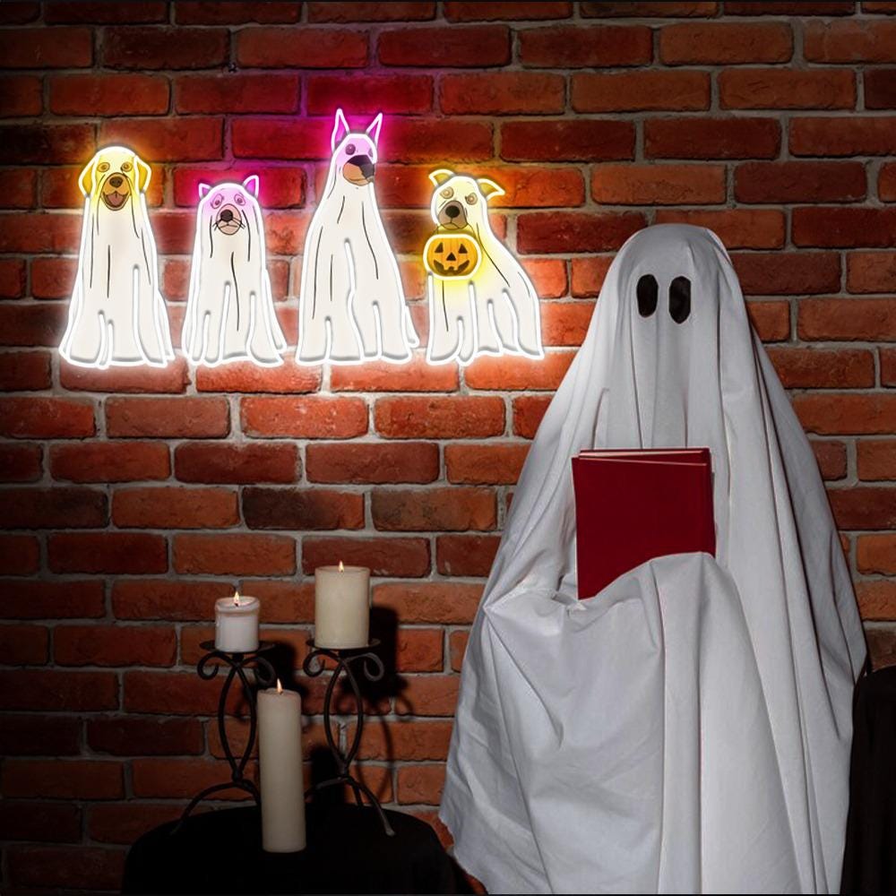 Halloween Neon Sign, Halloween Neon Led, Ghost Neon Sign, Halloween Dog Neon Sign, Ghost Dog Neon, 2024 Happy Halloween, Retro Spooky Season