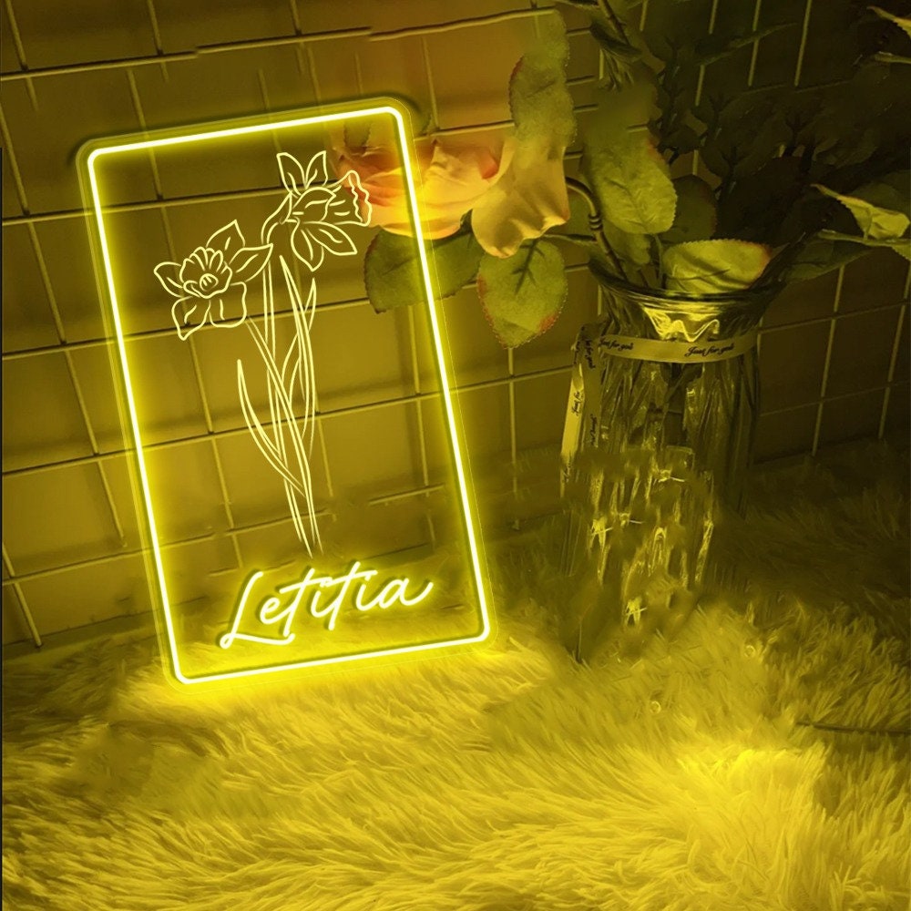 Personalized First Mom Now Grandma Neon Sign, Custom Grandma's Garden Birth Month Flower Night Light, Mothers Day Gift for Grandma NaNa Gift
