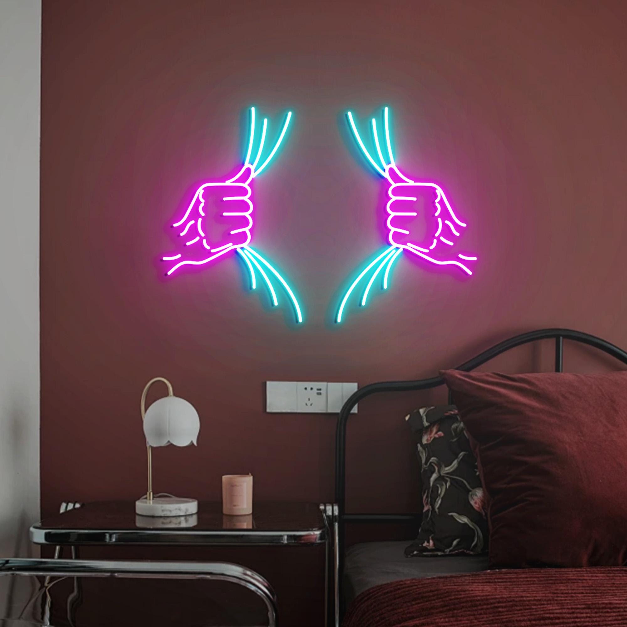 Tear Away Neon Sign Light Decor, Tear Away Led Sign, Hands Rip Ripping Open Shirt Clothes Fabric Sign, Wall Decor